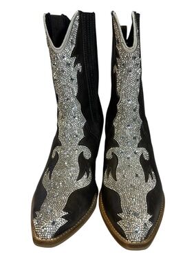 EUC Beast Fashion Black Rhinestone Cowgirl Boots Western Glam | Size 9